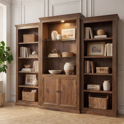 Vitrine de bibliothèque 3 pièces de 78,75 po de hauteur - Plafonnier réglable à DEL 5 couleurs, tablettes en verre trempé de 6 mm, rangement de style rétro pour le salon, le bureau, le studio ou l'espace de travail
