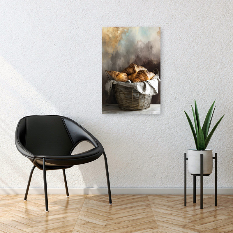 «Golden Croissants Basket», art mural rustique, H 36 po x l 24 po