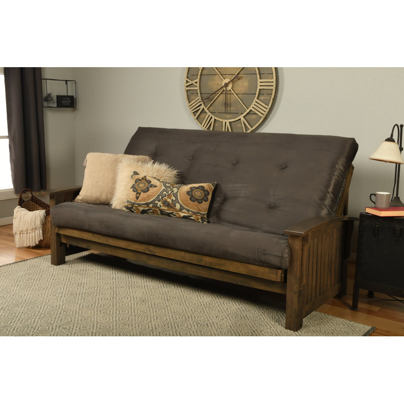 Stratford Queen 87'' Upholstered Futon And Mattress, Gray Microsuede