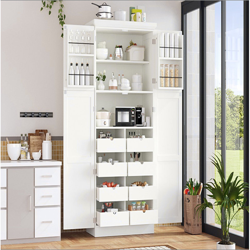 [Vidéo d'assemblage fournie] Armoire de cuisine autoportante 35,5 po x 17,6 po x 70,9 po TopMAX, armoire de rangement haute avec 4 portes, 2 tablettes de porte, 8 plateaux coulissants et tablette réglable pour la salle à manger