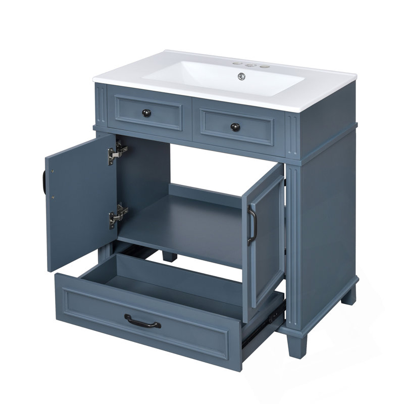 Meuble-lavabo de 30 pouces avec lavabo en céramique et portes à fermeture en douceur