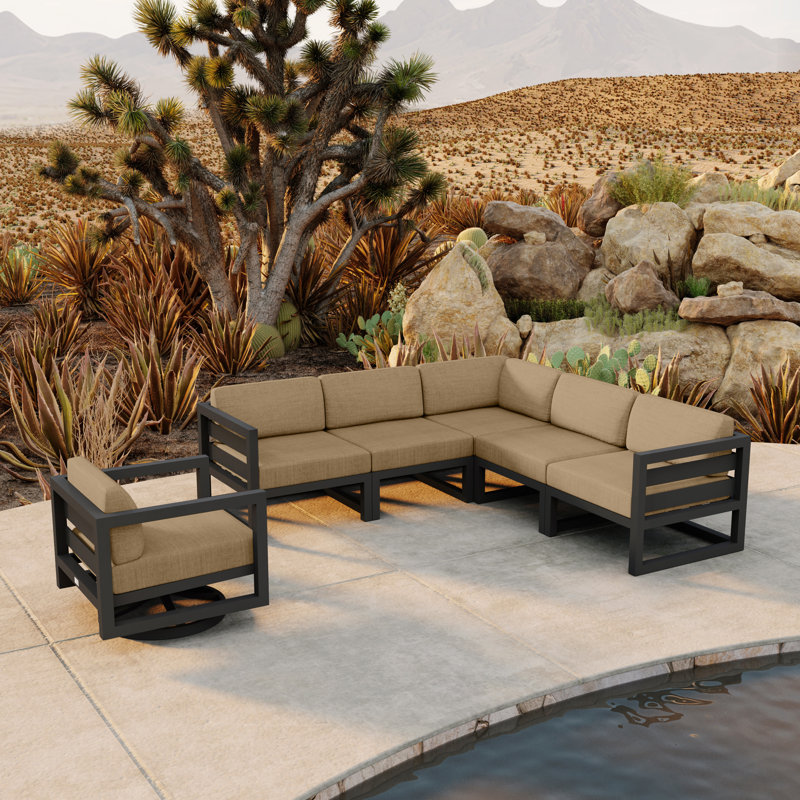 Avion 6 Piece Sectional Set With Swivel, Canvas Charcoal Sunbrella® Canvas, Slate