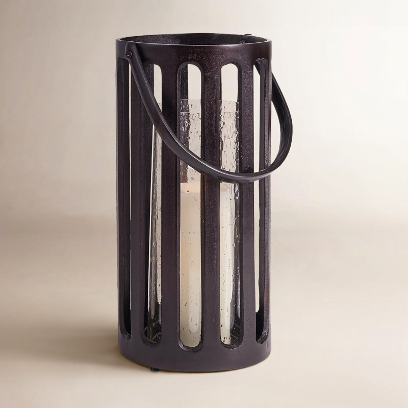 Avelar Aluminum Floor Lantern, 13.75" H x 6.75" W x 8" D, Black
