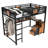 Full Loft Bed with Desk and Storage, Metal Loft Bed Frame with Ladders, Noise-Free, No Box Spring Needed, Black-2040538441-2040538440