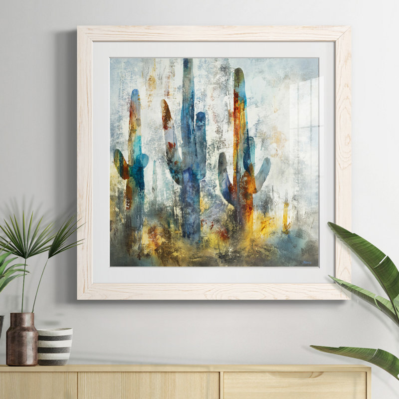 " Saguaro Forest " Painting Print, 35.5" H x 35.5" W x 1.5" D, White Framed