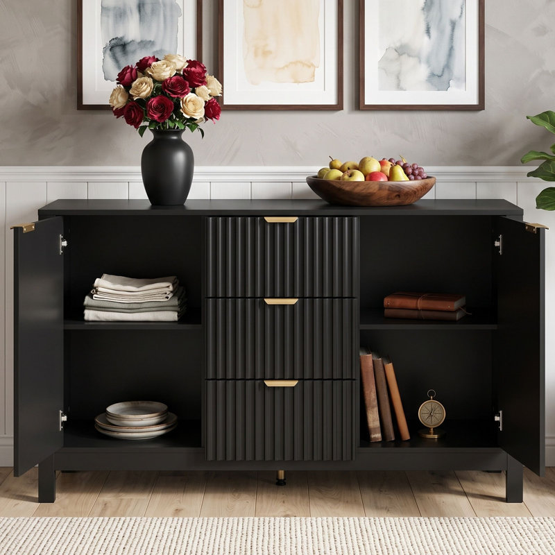 Buffet avec tiroirs et tablettes réglables, Noir