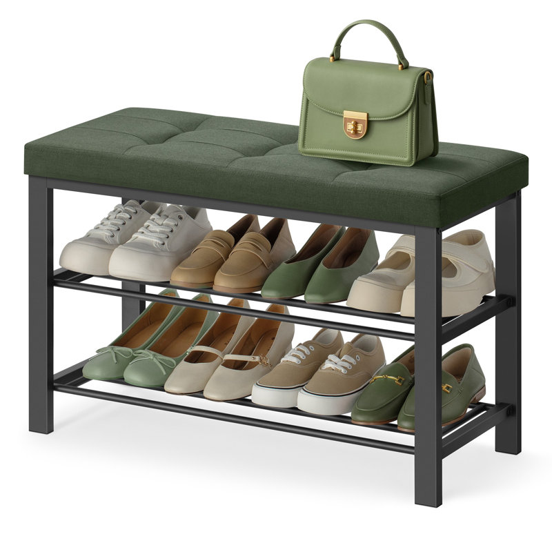 Amsterdam 8 Pair Shoe Storage Bench, Forest Green/Ink Black