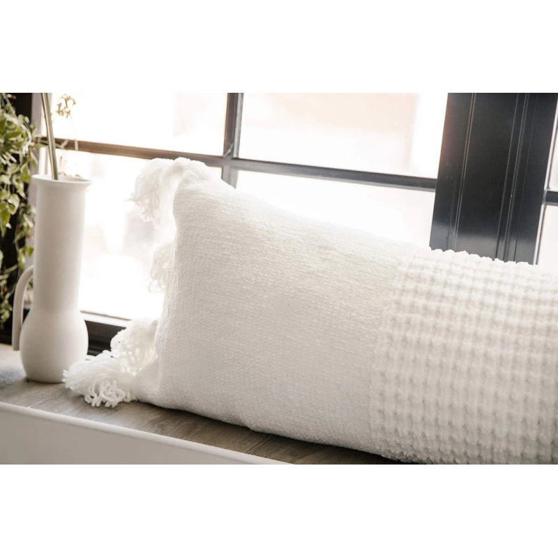 Braided Pom Lumbar Pillow Cover & Insert, Off White