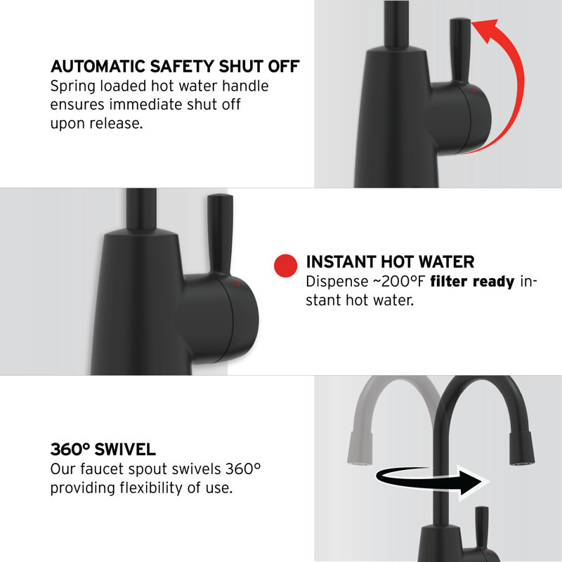 HOT250 Instant Hot Water Dispenser System, Single-Handle 8.21 in. Faucet with 2/3-Gallon Tank, Matte Black