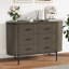 Commode à 6 tiroirs pour chambre à coucher, large de 119 cm, style milieu du siècle, avec poignées en métal et profil incurvé, idéale pour la chambre à coucher ou le salon.