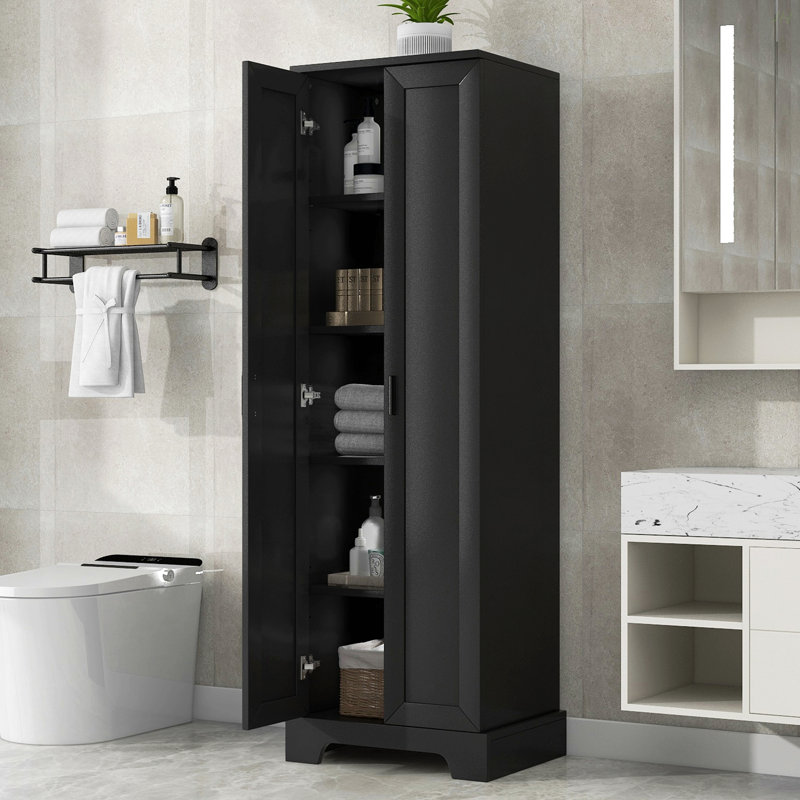Storage Cabinet With Two Doors For Bathroom, Office, Adjustable Shelf, MDF Board, Black
