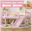 Lits simples TG très petits avec tablettes de rangement en bois, finition rose
