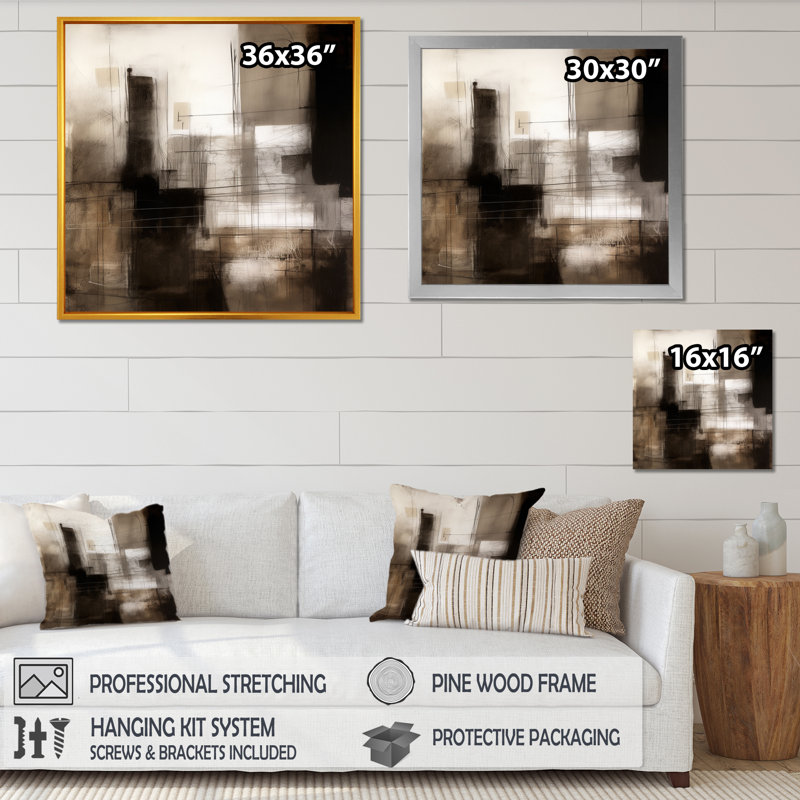«Black Mid Century Fusion V», reproduction sur toile, H 16 po x l 16 po x P 1 po, Cadre flottant doré