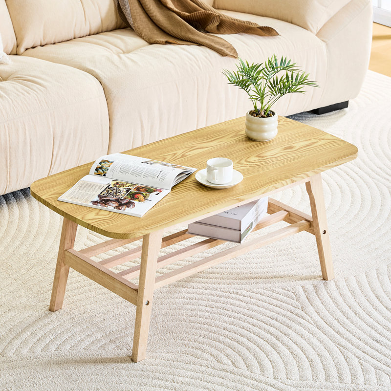 Table basse en bois massif de 47,8 cm de large avec double plateau, idéale pour le salon de beauté et la boutique moderne. Structure robuste. Hauteur : 41,4 cm. Convient aux appartements avec balcon.