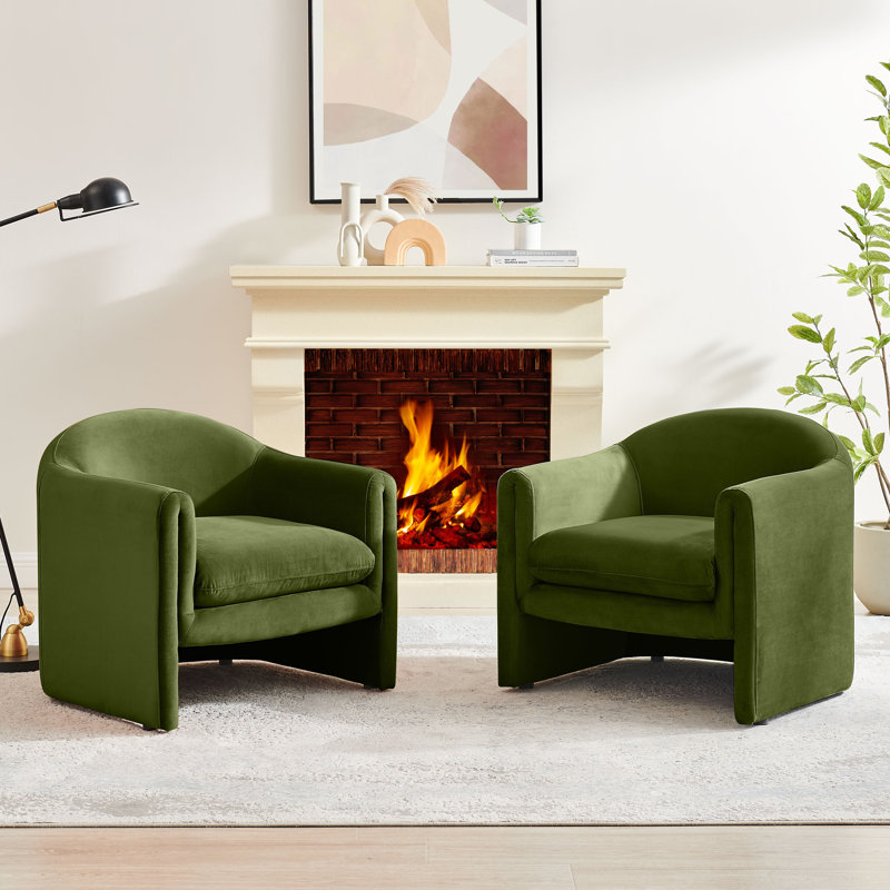 Divaraj Upholstered Barrel Chair, Olive Green Velvet