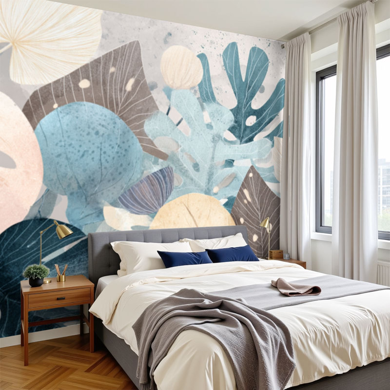 Papier peint adhésif à motif de feuille tropicale Boho Tropical, 96" L x 69" W