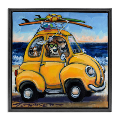 "Groovy Pet Beach Buggy", art mural sur toile flottante noire par CR Townsend