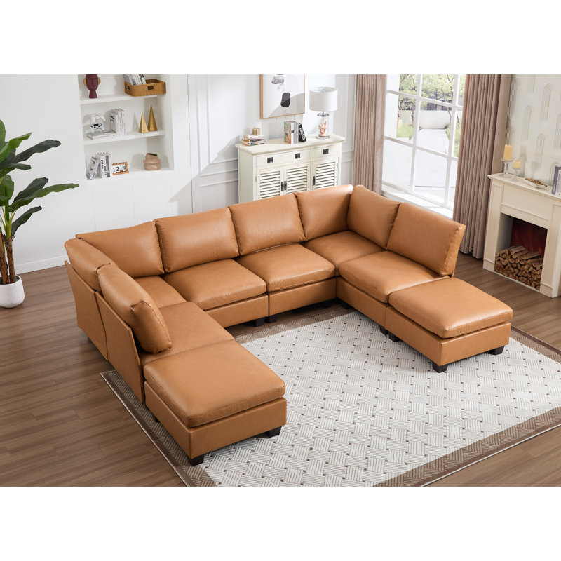 8-Pieces Faux Leather Sectional Sofa With two Ottoman Modular