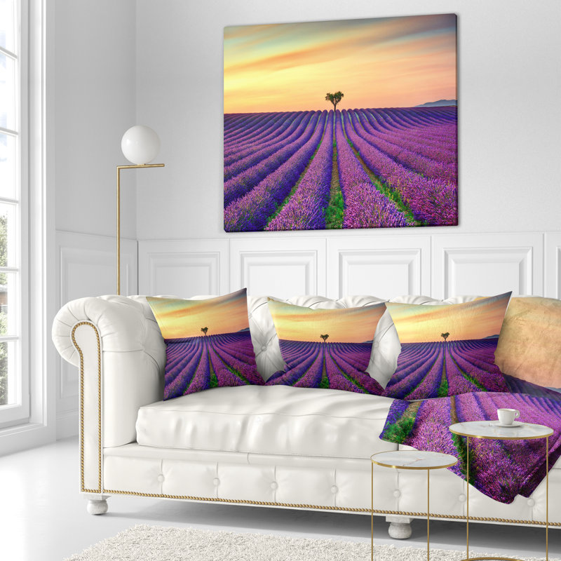 Coussin à motif de fleurs de lavande murales paysage en Provence, 16 po x 1 po, Coussin décoratif