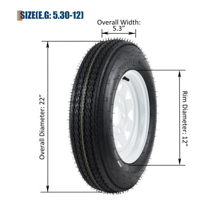 2PCS 5.30-12 530-12 530X12 Trailer Tire and Wheel Assembly, Heavy-Duty Load Range C 6PR, 5 Lug White Modular Wheel, 12 Inch Tires for Utility/Boat/Camper Trailers