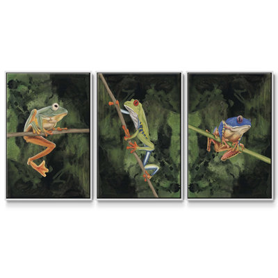 " Watercolor Tree Frogs I " 3 - Pieces