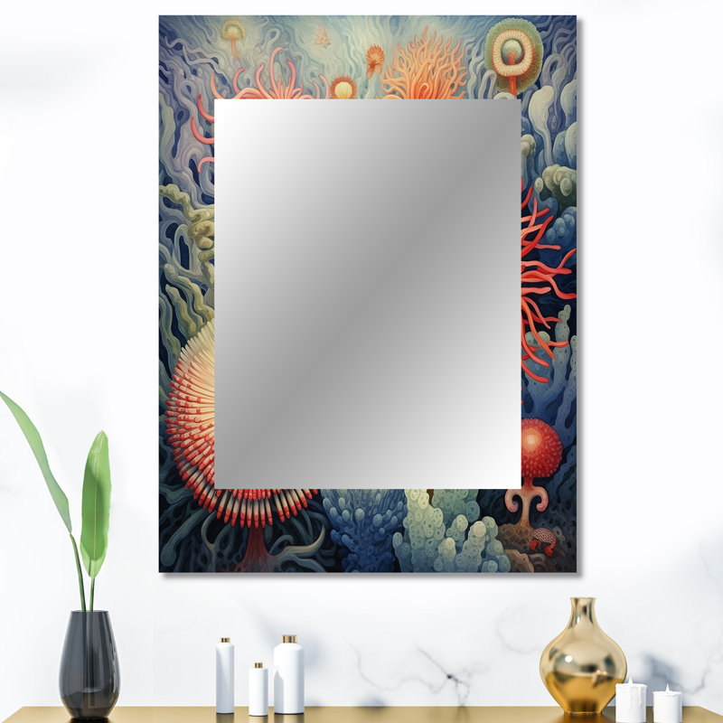 «Beautiful Deep Sea Anemones Retro Harmony IV», miroir mural unique animaux marins, art moderne imprimé, 40 po x 30 po