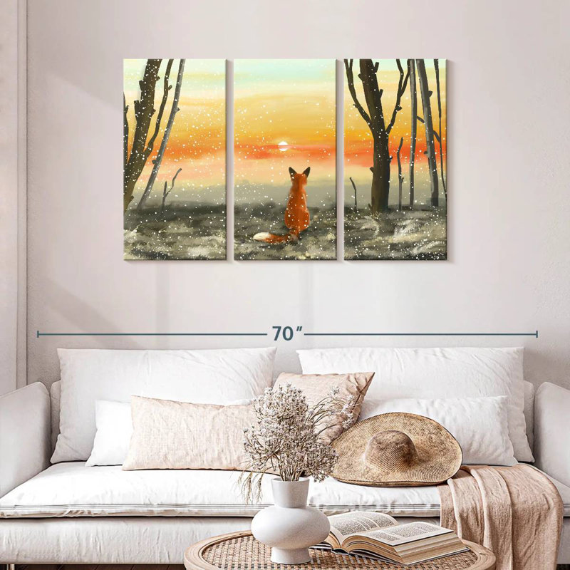 Fox Watching Winter Sunset, 28" H x 45" W