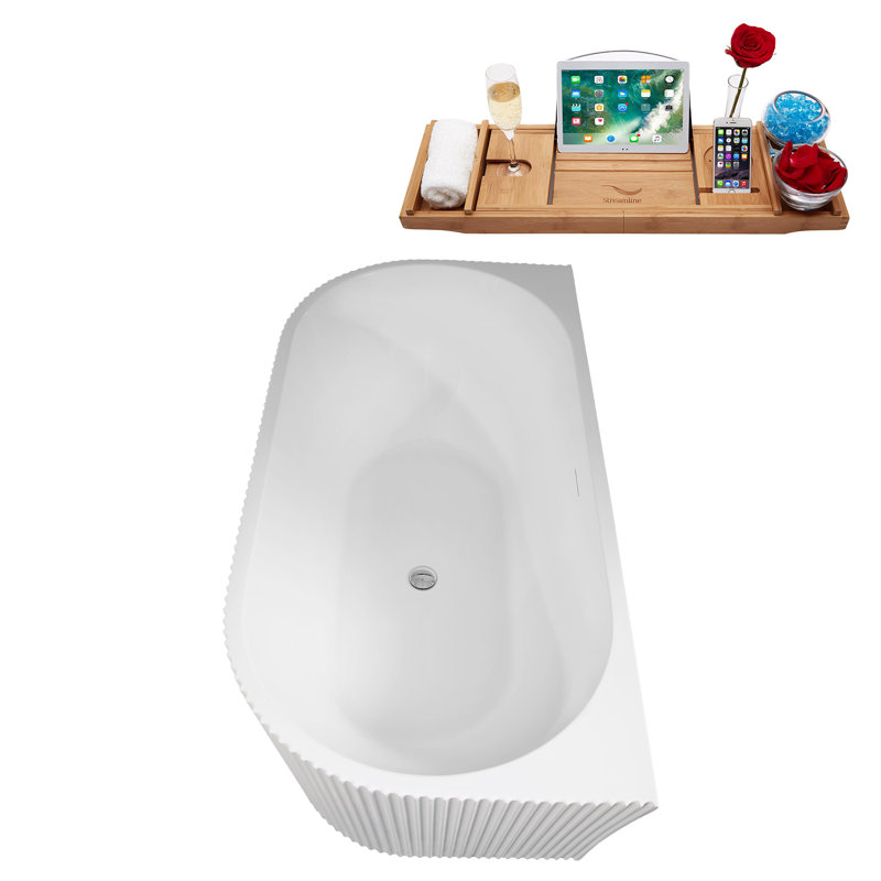 Baignoire autoportante et plateau 58,5 "avec drain interne Streamline, Chrome poli