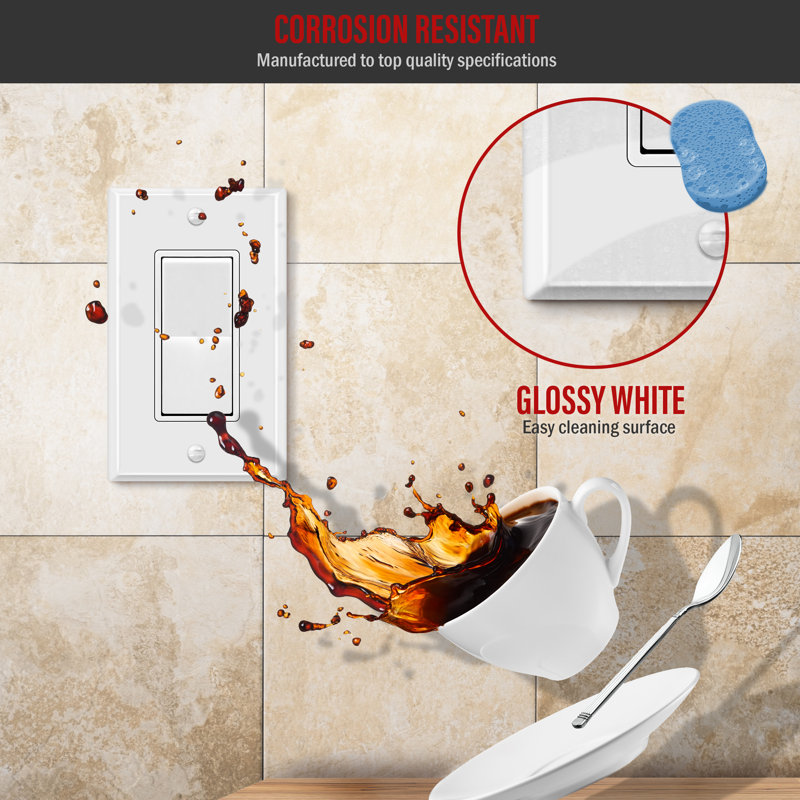 White Gloss 1-Gang Metal Decorator Rocker Wall Plate Set