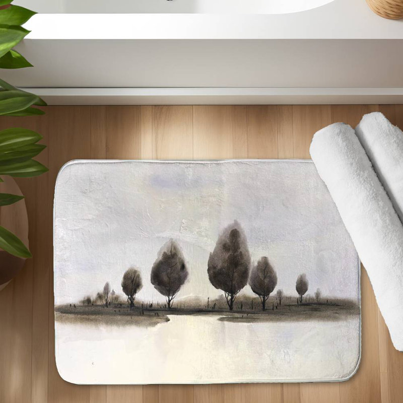 Abstract landscape of trees Bath Mat with Non-Slip Backing - Quick Dry Memory Foam Bathroom Rug - Absorbent - Modern Plush Spa-Style - Machine Washable