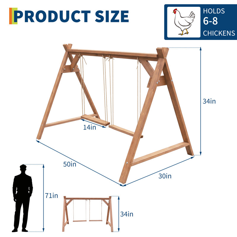 Perchoir 50 po avec balançoire, perchoir en bois pour 6 à 8 poules, facile à nettoyer