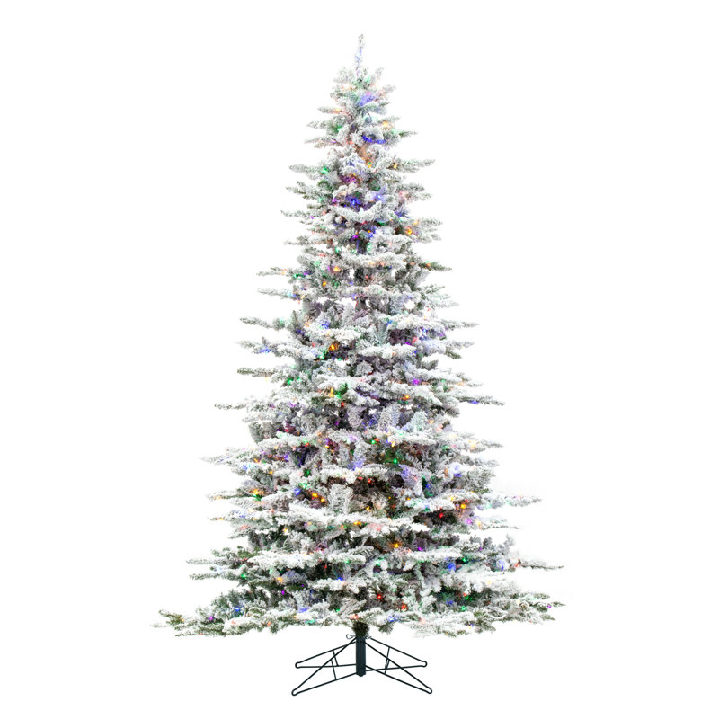 Utica Flocked Fir Artificial Christmas Tree with Multicolored Light, 9' H