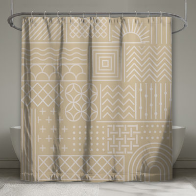Beige Geometric Shapes Shower Curtains Extra Long
