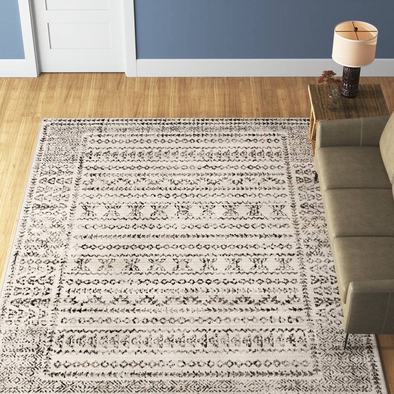 Alza Southwestern Gray/Black/Ivory Area Rug, Rectangle 9'2" x 12'
