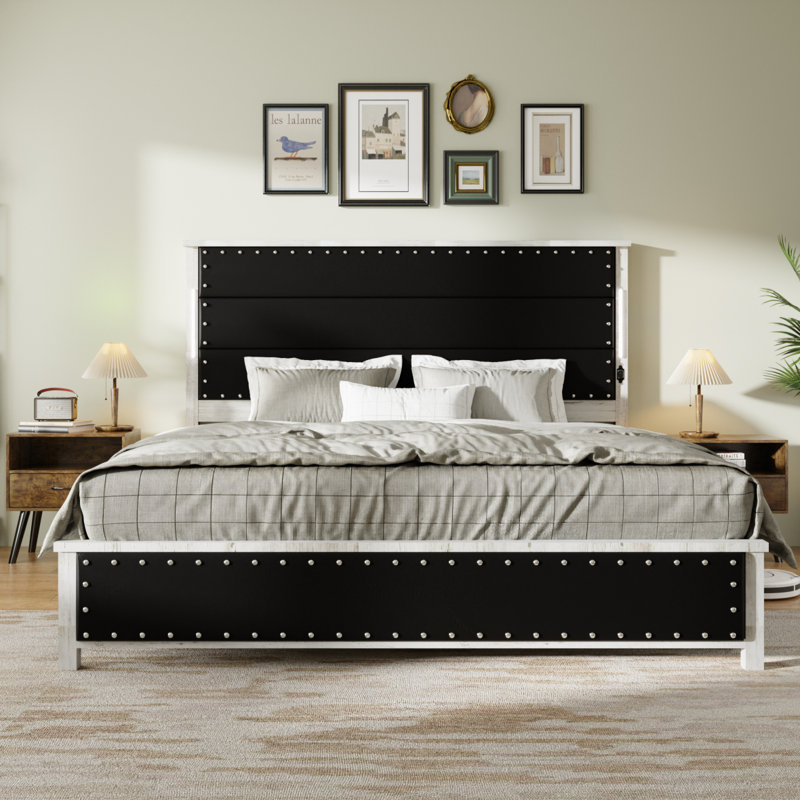 Bed Frame With Upholstered Headboard, Equipped With Charging Station And LED Lights For Enhanced Bedroom Comfort And Convenience