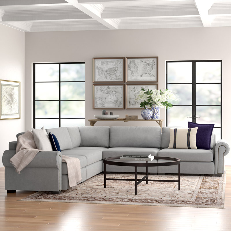 Canapé modulaire de coin symétrique en lin de 128 po Mosely, Gray Revolution®