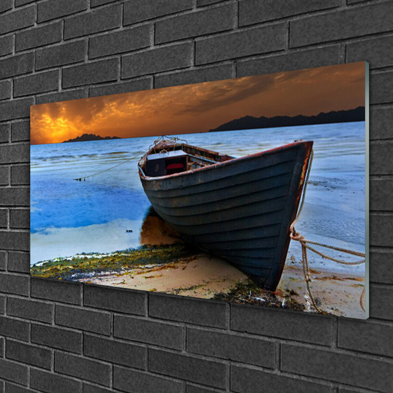 Beach Boat Sea - No Frame Print on Glass