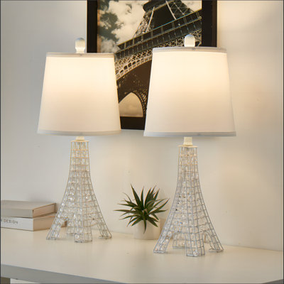 Khrysten 24" Modern Table Lamp Paris Tower Base with 3-Colour Temperature Bedside Table Lamp (Bulbs Included)