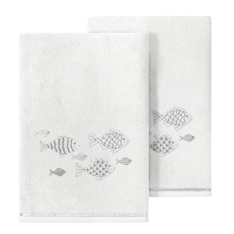 FIGI 2PC Embellished Bath Towel Set Midweight Bath Towel, Silver