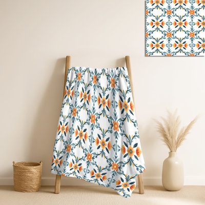 Orange And Green Daisy Tiles Garden – Patchwork Warm Blanket, Rustic Cozy Throw