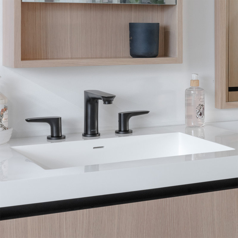 Flou Widespread Bathroom Faucet with Drain Assembly, Matte Black