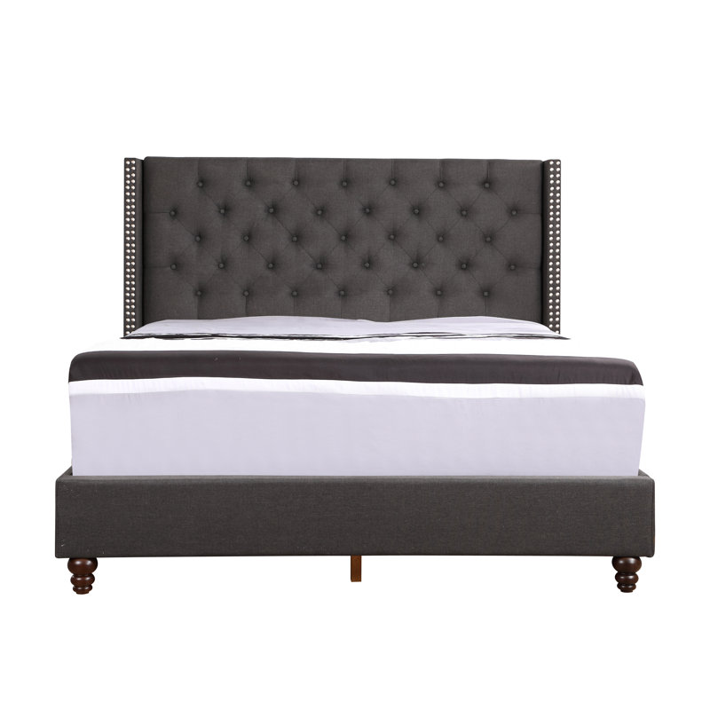 Ashe Upholstered Wingback Bed, Full / Double, Ash Black