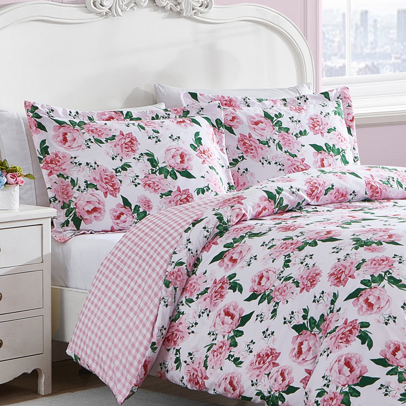Ensemble de housse de couette rose réversible Betsey Johnson Blooming Roses, Housse de couette grand et 2 taies décoratives