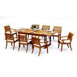 10 Seats 11 Pcs Grade-A Teak Wood Dining Set: 94" Double Extension Mas Rectangle Trestle Leg  Table And 10 Arbor Stacking Arm Chairs #11AB2110
