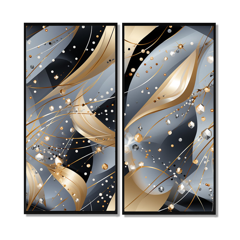 Gris et diamant doré, paillettes glamour - art mural doré, 40" H x 40" W, Impression encadrée flottante, Black