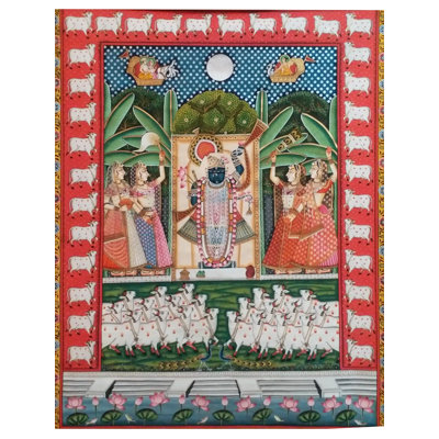 Shrinathji (forme du dieu Krishna) avec peinture de vaches Pichhwai | Par Dheeraj Munot