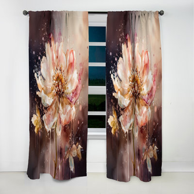 Emotion Of Beige Red Peony Flower II - Rideau pivoines - Rideau floral occultant en velours - 1 panneau