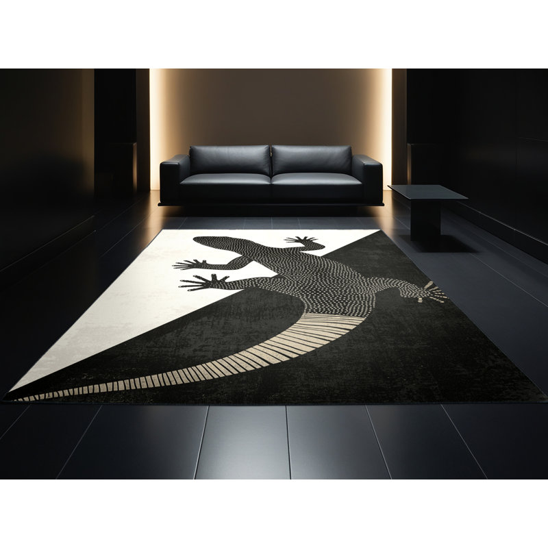 Tapis à motif géométrique rustique moderne brun Oryn Gila lavable à la machine - reliure noire, 6 X 9