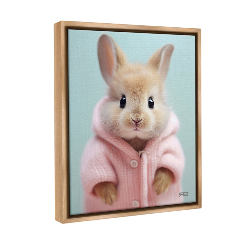 " Bunny In Cozy Sweater " by RB, Montalcino Elm Floater Frame, 31" H x 25" W