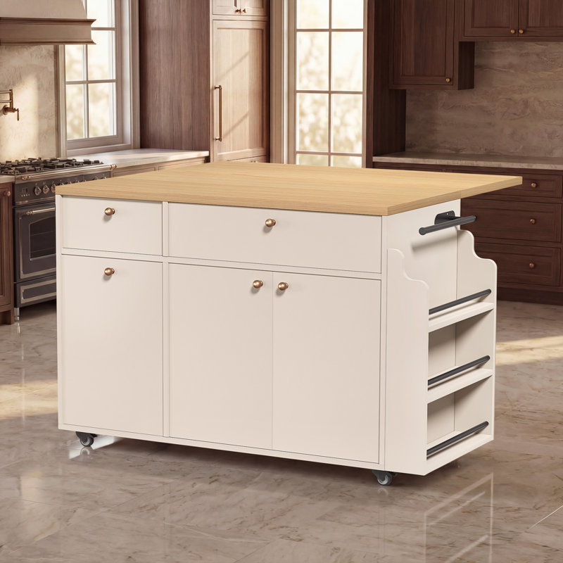 Rolling Kitchen Island With Storage, Natural/White